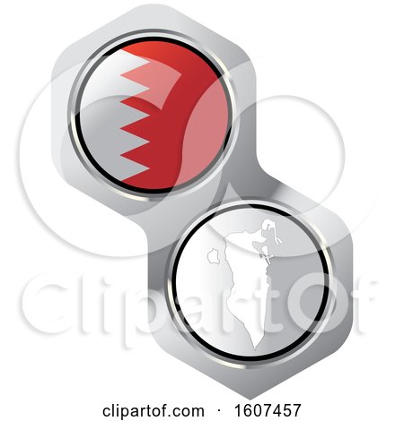 Clipart of a Bahrain Flag Button and Map - Royalty Free Vector Illustration by Lal Perera