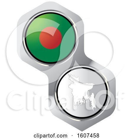 Clipart of a Bangladeshi Flag Button and Map - Royalty Free Vector Illustration by Lal Perera