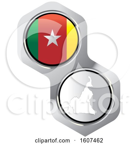 Clipart of a Cameroonian Flag Button and Map - Royalty Free Vector Illustration by Lal Perera