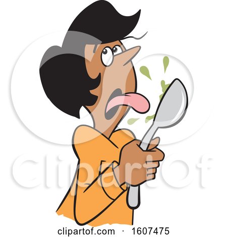 Clipart of a Cartoon Black Woman Licking Something Bad from a Spoon - Royalty Free Vector Illustration by Johnny Sajem