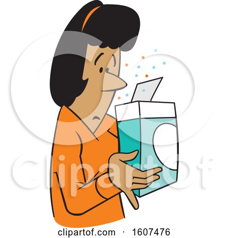 Clipart of a Cartoon Black Woman Examining the Contents of a Product Box - Royalty Free Vector Illustration by Johnny Sajem