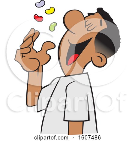 Clipart of a Cartoon Black Man Tossing Jelly Beans into His Mouth - Royalty Free Vector Illustration by Johnny Sajem
