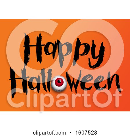 Clipart of a Happy Halloween Greeting with an Eyeball on Orange - Royalty Free Vector Illustration by KJ Pargeter