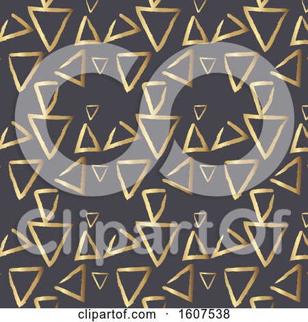 Clipart of a Golden Triangle Pattern Background on Gray - Royalty Free Vector Illustration by KJ Pargeter