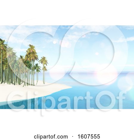 Clipart of a 3D Render of a Tropical Landscape with Palm Tree Island - Royalty Free Illustration by KJ Pargeter