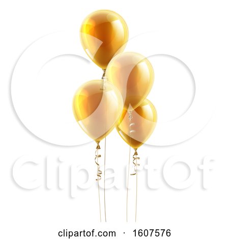 Clipart of a Group of 3d Golden Party Balloons - Royalty Free Vector Illustration by AtStockIllustration