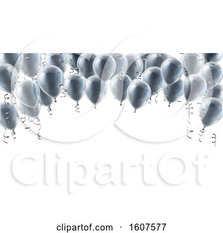 Clipart of a 3d Border of Silver Party Balloons - Royalty Free Vector Illustration by AtStockIllustration