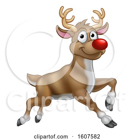 Clipart of a Leaping Red Nosed Reindeer - Royalty Free Vector Illustration by AtStockIllustration