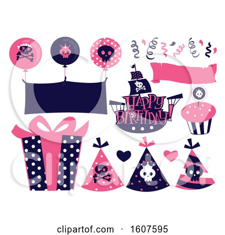 Pink Pirate Birthday Elements Illustration by BNP Design Studio