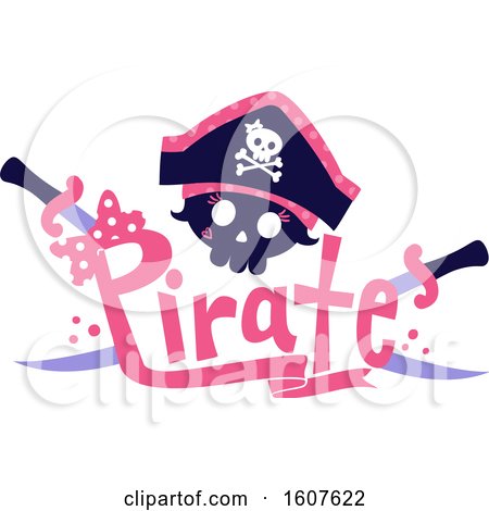 Female Pirate Party Themed Skull with Swrods Clipart by BNP Design Studio