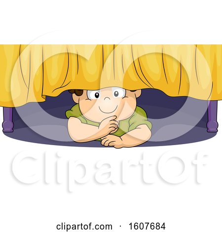 Kid Toddler Boy Hiding Under Bed Illustration by BNP Design Studio