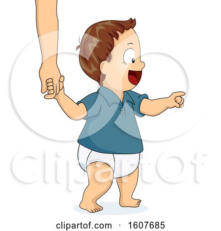 Kid Toddler Boy Hold Hands Point Illustration by BNP Design Studio