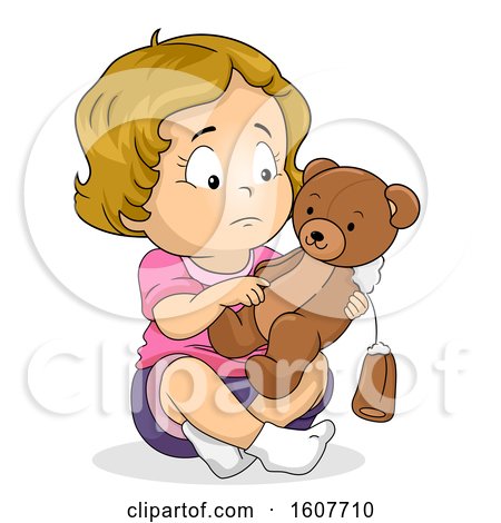 Kid Toddler Girl Sad Broken Teddy Bear by BNP Design Studio