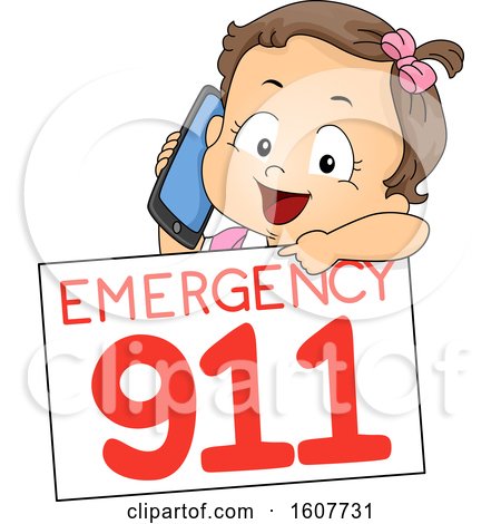 Kid Toddler Girl 911 Emergency Call Illustration by BNP Design Studio