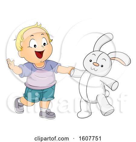 Kid Toddler Boy Play Toy Rabbit Illustration by BNP Design Studio
