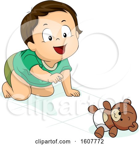 Kid Toddler Boy Crawl Teddy Bear Illustration by BNP Design Studio
