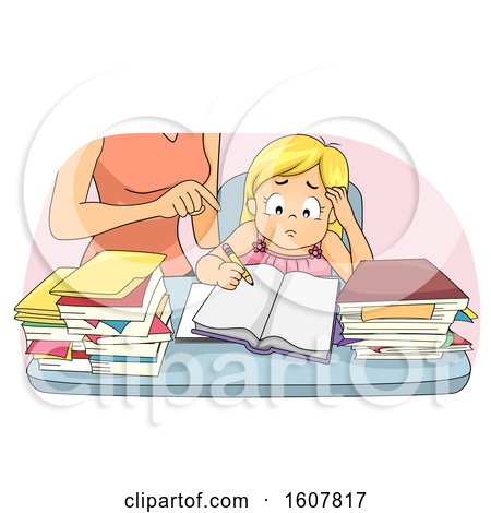 Kid Girl Difficult Study Mom Illustration by BNP Design Studio
