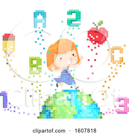 Kid Girl Education Earth Pixels Illustration by BNP Design Studio