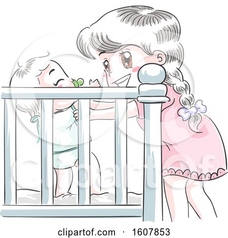 Kids Girl Baby Crib Sister Illustration by BNP Design Studio
