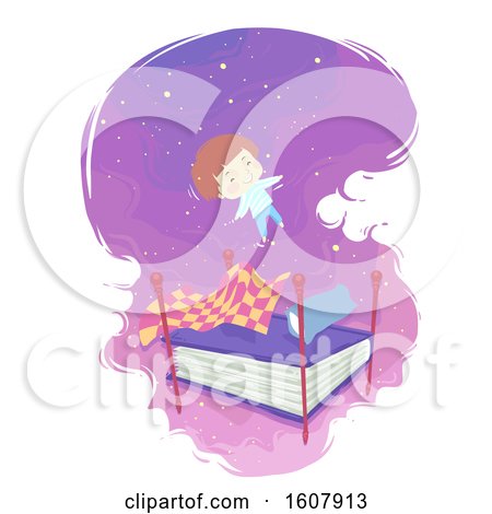 Kid Boy Book Bed Float Dream Illustration by BNP Design Studio