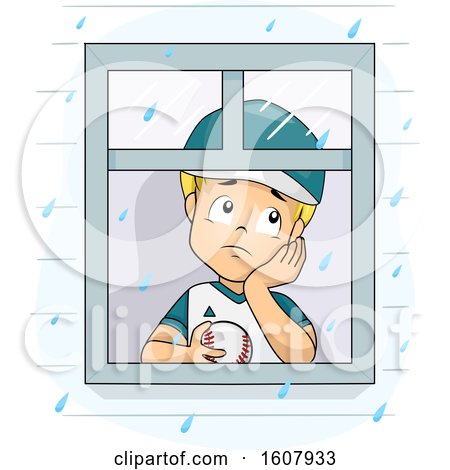 Kid Boy Raining Cant Play Baseball Illustration by BNP Design Studio