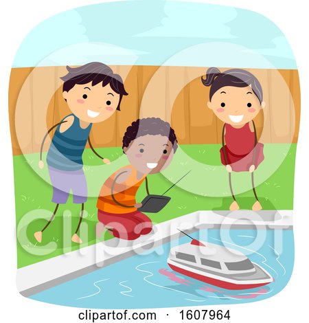 Stickman Kids Pool Boat Illustration by BNP Design Studio