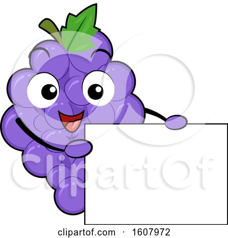 Grapes Mascot Holding a Blank Sign Clipart by BNP Design Studio