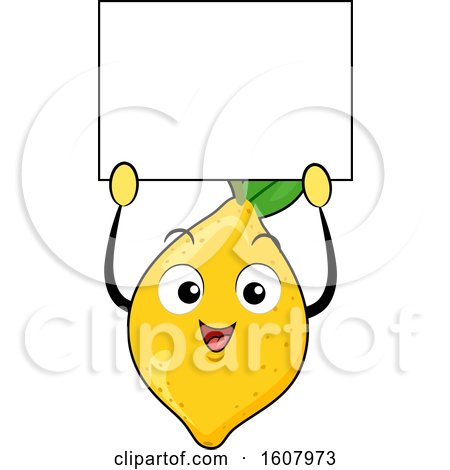 Lemon Mascot Holding a Blank Sign Clipart by BNP Design Studio