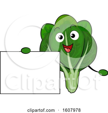 Spinach Vegetable Mascot Holding a Blank Sign Clipart by BNP Design Studio