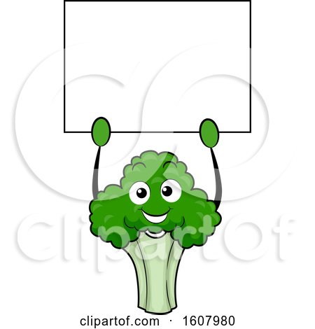 Broccoli Vegetable Mascot Holding a Blank Sign Clipart by BNP Design Studio