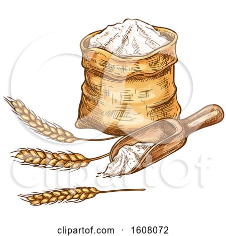 Clipart of a Sketched Sack of Flour with Wheat - Royalty Free Vector Illustration by Vector Tradition SM