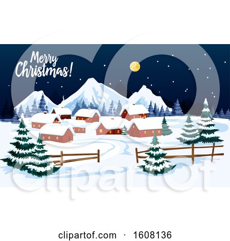 Clipart of a Merry Christmas Greeting with a Village - Royalty Free Vector Illustration by Vector Tradition SM