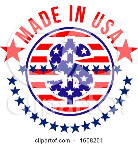 Clipart of a Made in the Usa Design with a Dolalr Sign - Royalty Free Vector Illustration by Vector Tradition SM