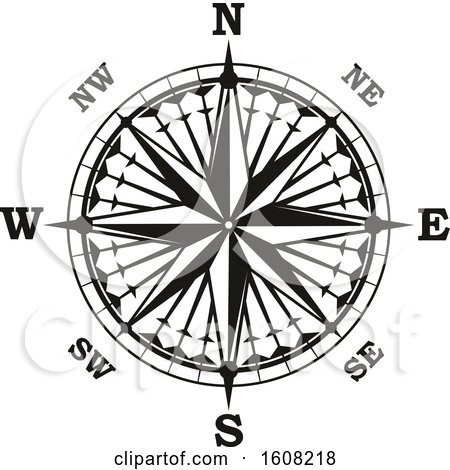 Clipart of a Black and White Directional Compass Rose - Royalty Free Vector Illustration by Vector Tradition SM