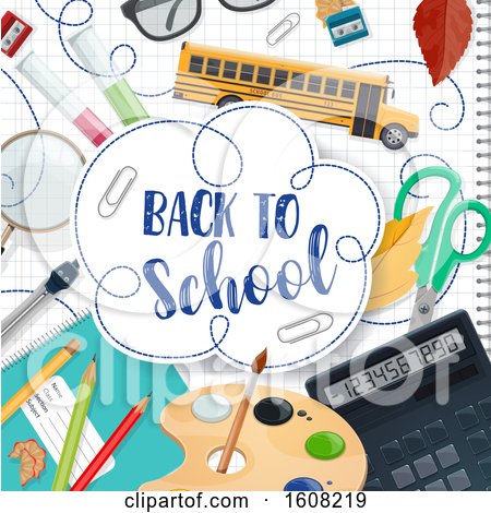 Clipart of a Back to School Design with Supplies on Graph Paper - Royalty Free Vector Illustration by Vector Tradition SM