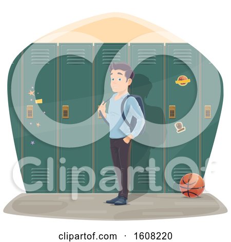 Clipart of a Male High School Student by Lockers - Royalty Free Vector Illustration by Vector Tradition SM