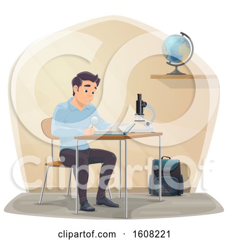Clipart of a Male High School Student Studying - Royalty Free Vector Illustration by Vector Tradition SM