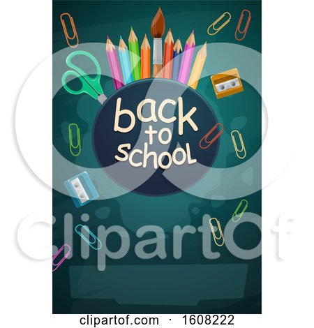 Clipart of a Back to School Design with Pencils Paperclips and Supplies - Royalty Free Vector Illustration by Vector Tradition SM
