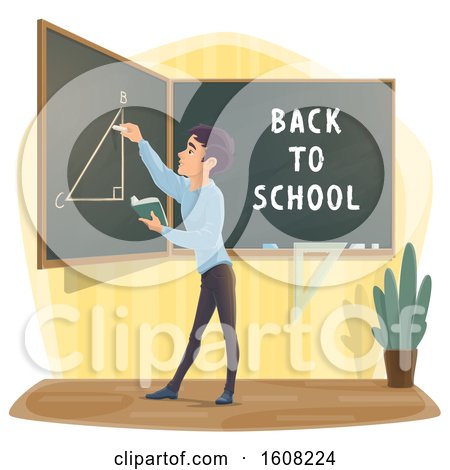 Clipart of a Male High School Student Writing on a Chalkboard - Royalty Free Vector Illustration by Vector Tradition SM