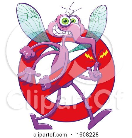 Clipart of a Cartoon Mischievous Mosquito in a Stop Prohibited Symbol - Royalty Free Vector Illustration by Zooco