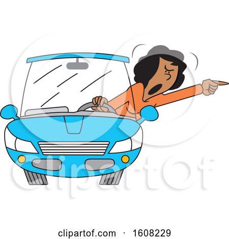 Clipart of a Cartoon Black Female Driver with Road Rage, Shouting out of Her Window - Royalty Free Vector Illustration by Johnny Sajem