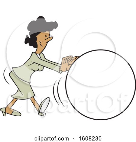 Clipart of a Cartoon Black Business Woman Getting the Ball Rolling - Royalty Free Vector Illustration by Johnny Sajem