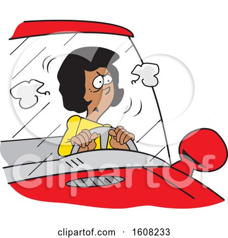 Clipart of a Cartoon Angry Black Female Driver Stuck in a Traffic Jam - Royalty Free Vector Illustration by Johnny Sajem