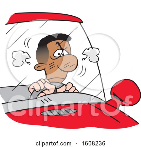Clipart of a Cartoon Angry White Male Driver Stuck in a Traffic Jam - Royalty Free Vector Illustration by Johnny Sajem