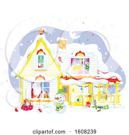 Clipart of a Girl Sleeping As Santa Visits on Christmas Eve - Royalty Free Vector Illustration by Alex Bannykh