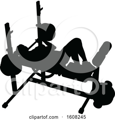 Clipart of a Silhouetted Woman Working out on a Bench Press - Royalty Free Vector Illustration by AtStockIllustration