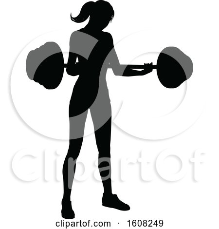 Clipart of a Silhouetted Woman Working out with a Barbell - Royalty Free Vector Illustration by AtStockIllustration