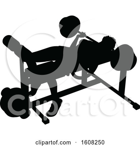Clipart of a Silhouetted Woman Working out on a Bench Press - Royalty Free Vector Illustration by AtStockIllustration