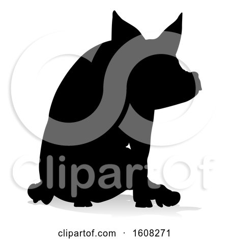 Clipart of a Silhouetted Pig, with a Reflection or Shadow, on a White Background - Royalty Free Vector Illustration by AtStockIllustration