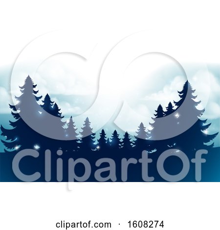 Clipart of Silhouetted Evergreen Trees Under a Winter Sky - Royalty Free Vector Illustration by AtStockIllustration